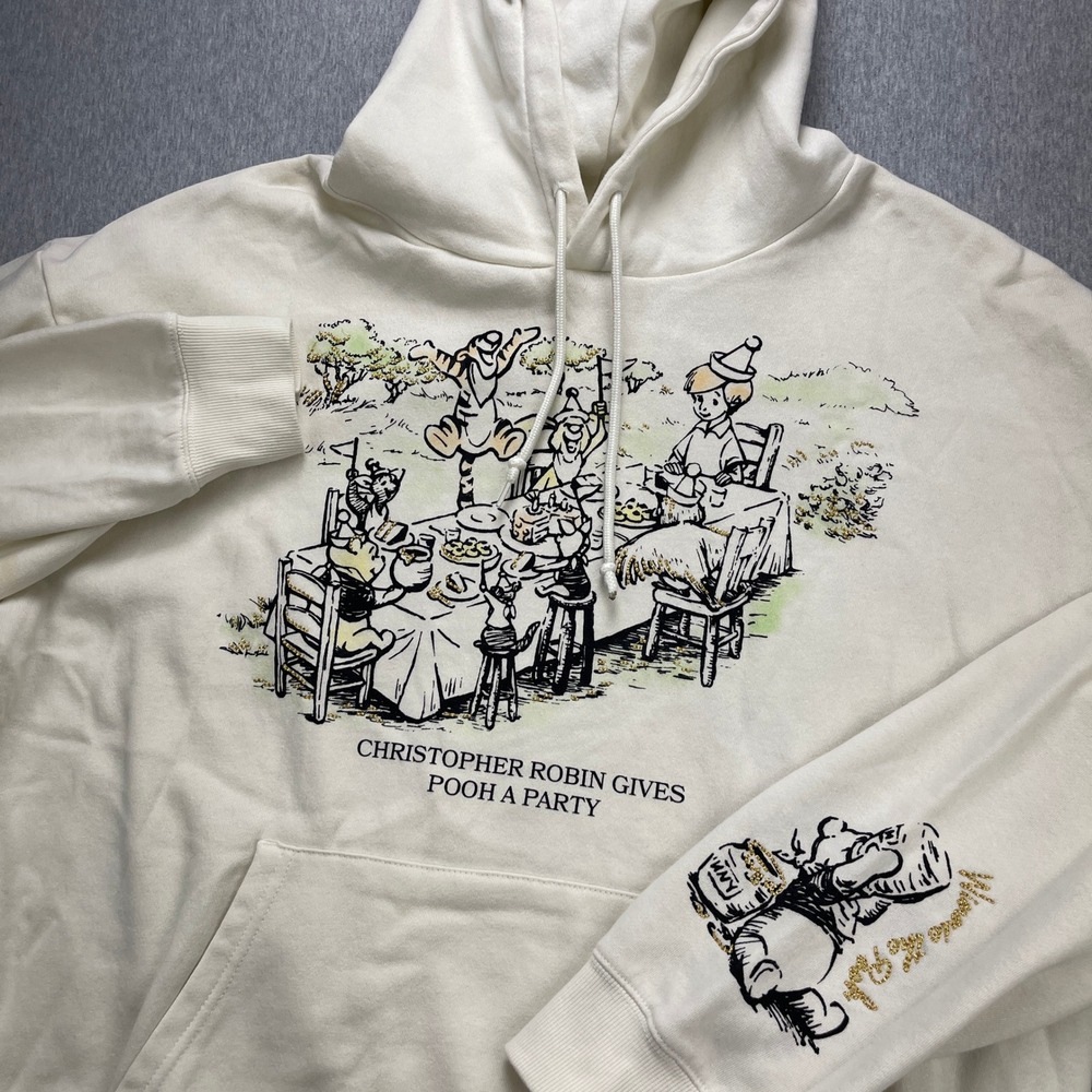Disney Winnie the Pooh Hoodie XXL Egret Cream Christopher Robin Gives Pooh Party